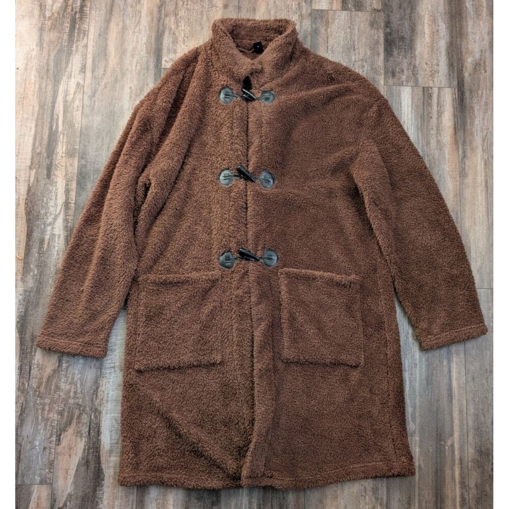 Boucle Coat with Toggle Closures Teddy Bear Coat Brown Women's Large SHEIN